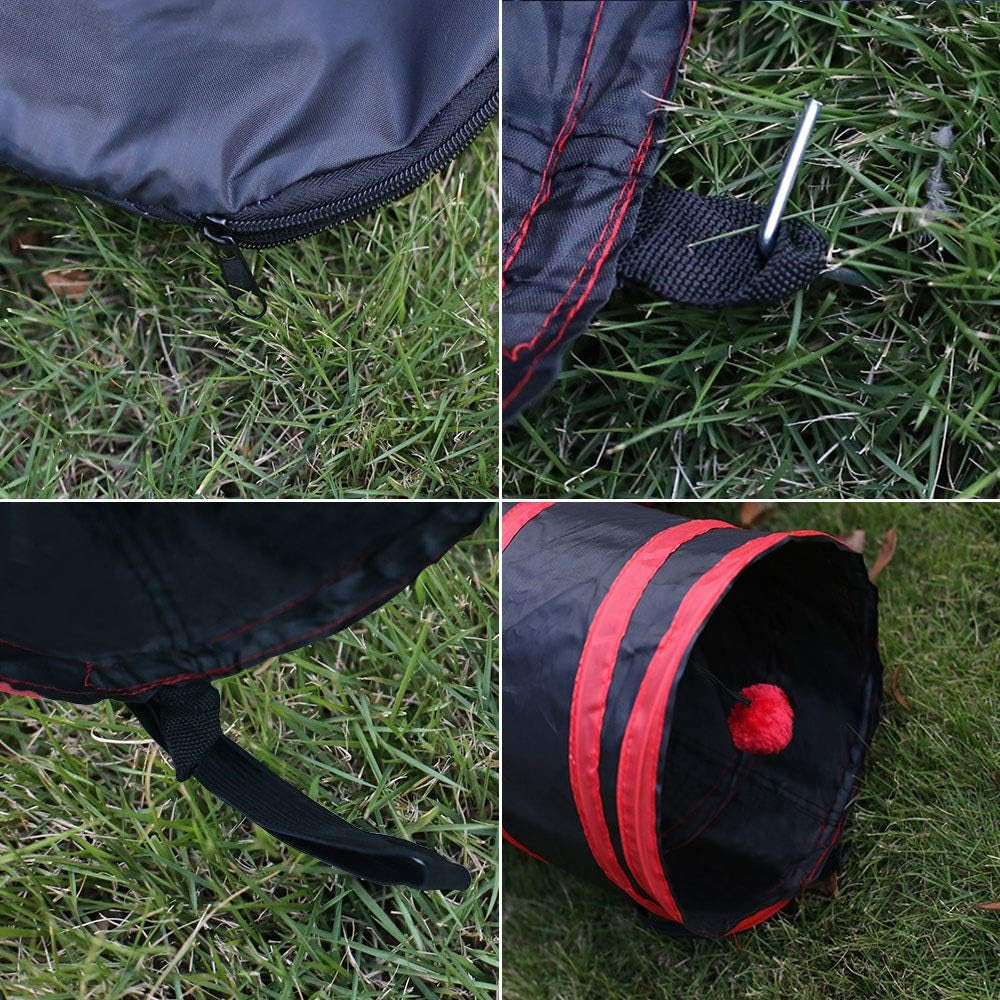 Cat Tunnel Collapsible Pet Play Tunnel Tube Toy with a Bell Toy & a Soft Ball Toy for Cat, Puppy, Kitty, Kitten, Rabbit (4 Way, Red)