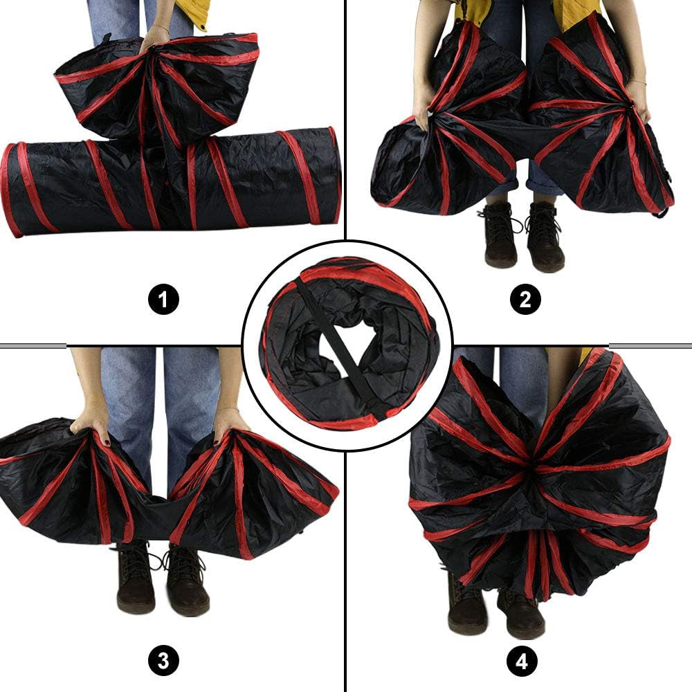 Cat Tunnel Collapsible Pet Play Tunnel Tube Toy with a Bell Toy & a Soft Ball Toy for Cat, Puppy, Kitty, Kitten, Rabbit (4 Way, Red)