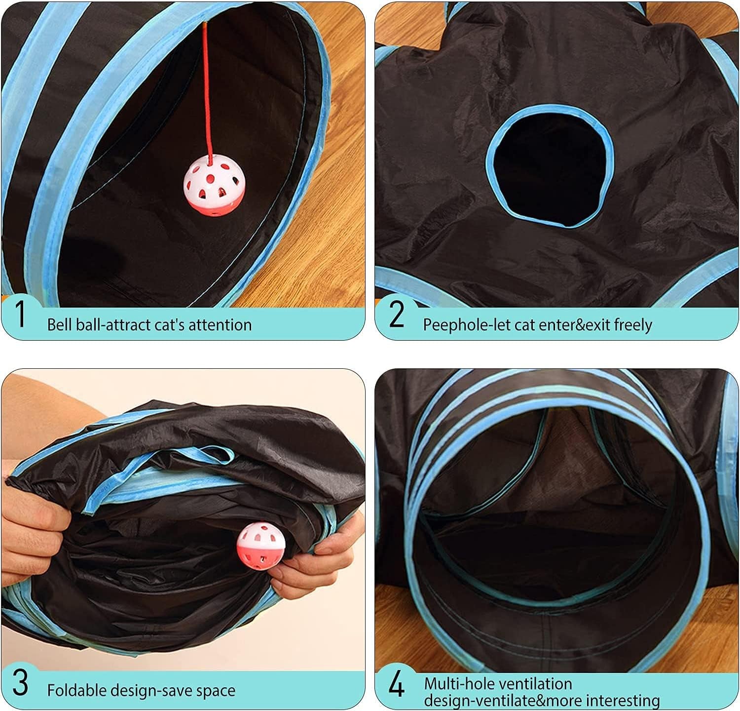 5 Way Cat Tunnel, Cat Play Tunnel with Bells Cats Interactive Play, Collapsible Cat Tunnel Tube for Cat Puppy