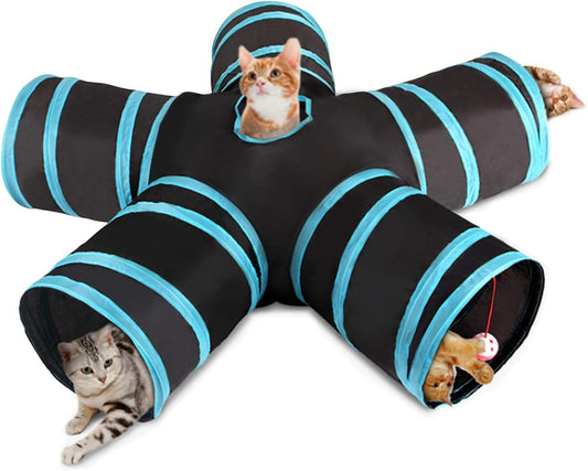 5 Way Cat Tunnel, Cat Play Tunnel with Bells Cats Interactive Play, Collapsible Cat Tunnel Tube for Cat Puppy