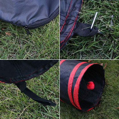 Cat Tunnel Collapsible Pet Play Tunnel Tube Toy with a Bell Toy & a Soft Ball Toy for Cat, Puppy, Kitty, Kitten, Rabbit (4 Way, Red)